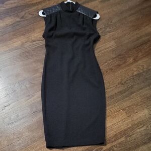 Calvin Klein Black Quilted-Shoulder Midi Dress